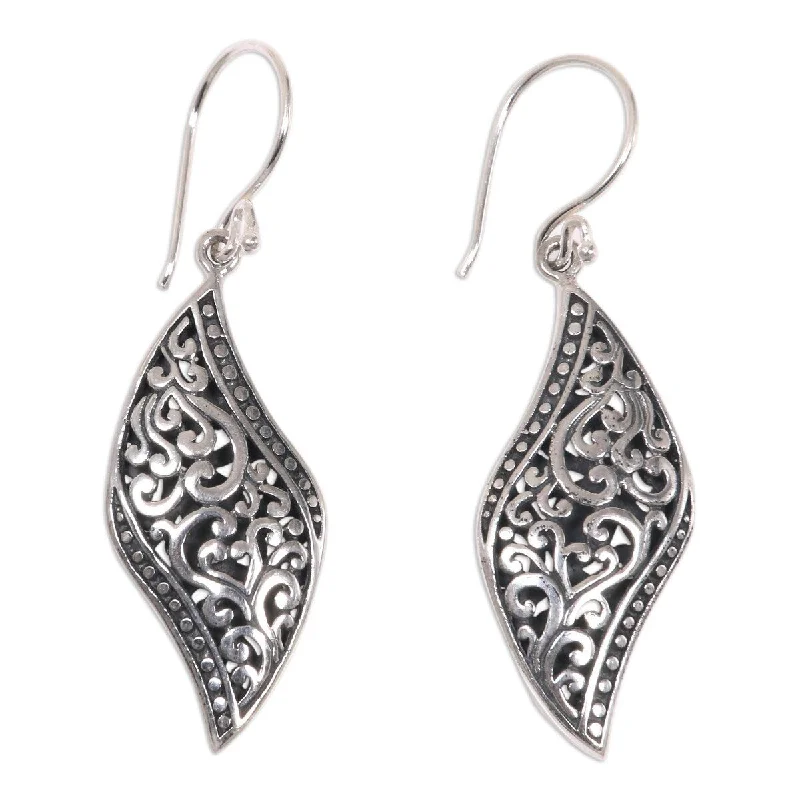 Orchid bloom earrings-NOVICA Voluptuous Leaf, Sterling silver dangle earrings - 2*0.6