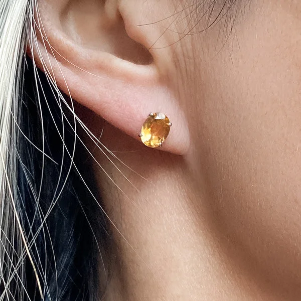 Rose petal earrings-Oval Citrine Stud Earrings, 6x8mm.