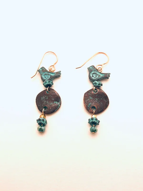 Sandstone speck earrings-Patina Bronze Earings with Birds