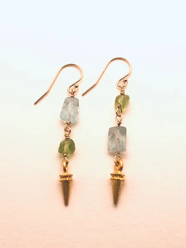 Frayed rim earrings-Peridot, Aquamarine with Dagger Component Earrings