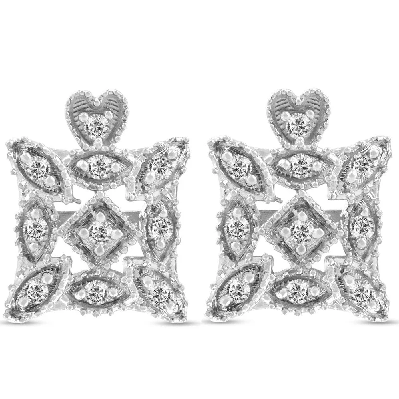 Double gem earrings-Pompeii3 10k White 1/4 ct TDW Pave Vintage Square Framed Diamond Studs Womens Earrings