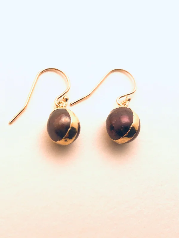 Marble fleck earrings-Purple Pearl wrapped in Vermeil Earrings