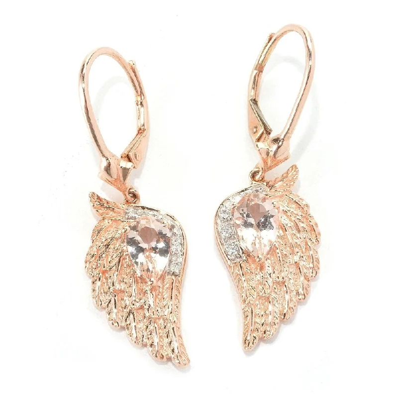 Willow nut earrings-Rose Gold Plated Over Sterling Silver Morganite and White Natural Zircon Dangle Earrings