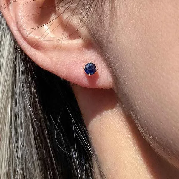 Repurposed relic earrings-Round Sapphire 4.5mm Stud Earrings