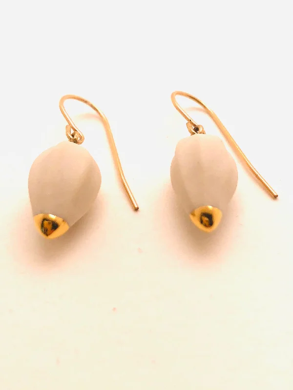 Chiseled groove earrings-Seed Earrings, Sculpted Porcelain with 22k Gold Tipped Tip