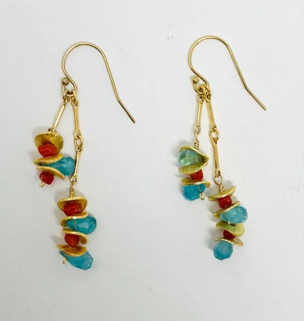 Jute weave earrings-Signature Aqua Appatite with Coral Earrings