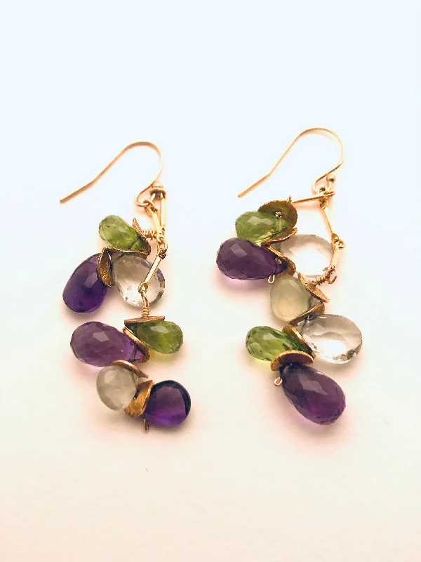 Tin forged earrings-Signature MultiGem, Amethyst, Topaz, Green Garnet Earrings