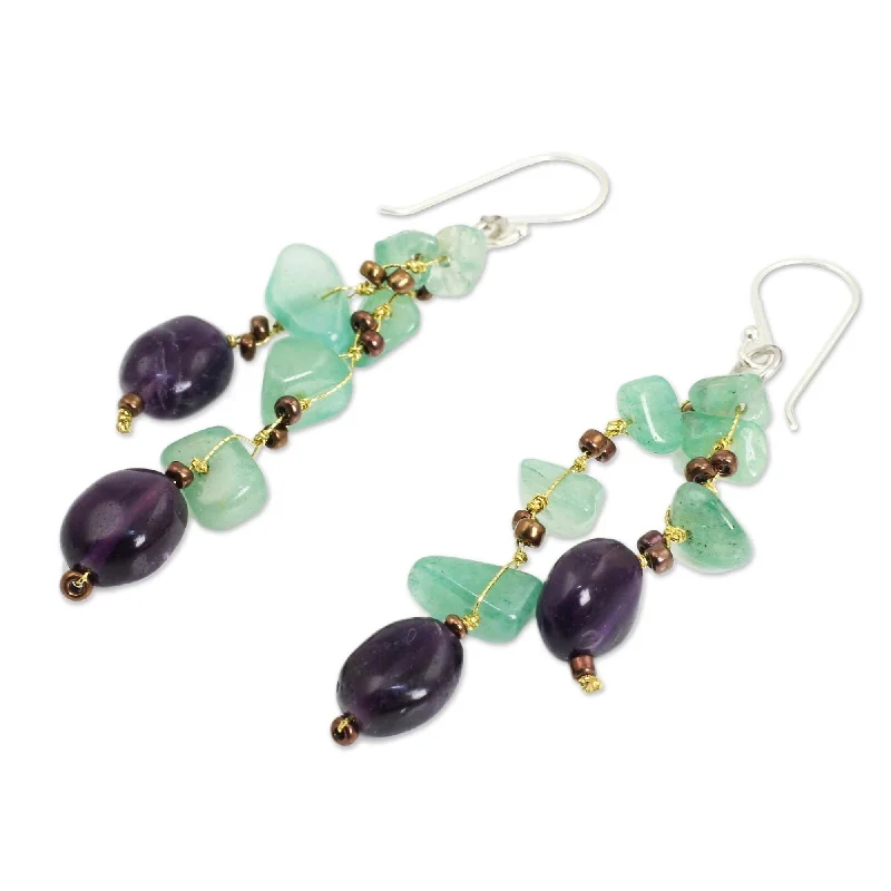 Forged bar earrings-Silver Mystic Jungle Aventurine Amethyst Earrings (Thailand)