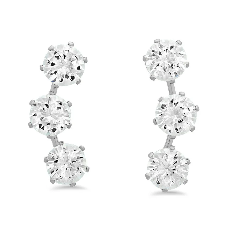 Faded hue earrings-Steeltime Silvertoned Simulated Diamond Ear Climbers