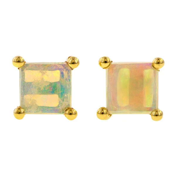 Check weave earrings-Square Opal Stud Earrings