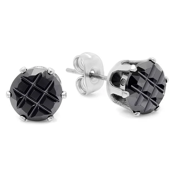 Matte stud earrings-Steeltime Stainless Steel Black Stud Earrings