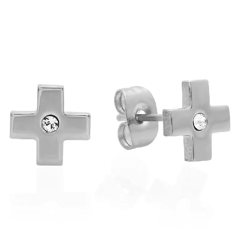 Quad knot earrings-Ladies Stainless Steel Cross Design Stud Earrings