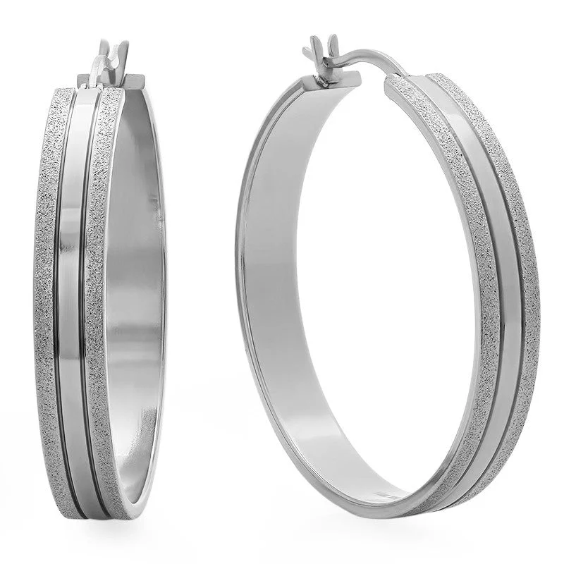 Flow stripe earrings-Stainless Steel Glittery Hoop Earrings 40mm