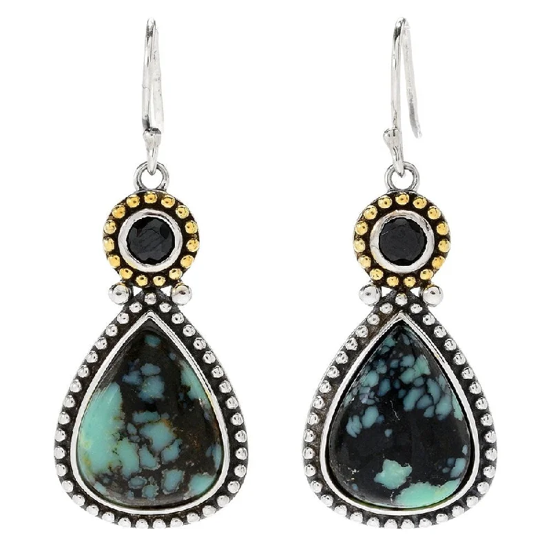 Rustic patina earrings-Sterling Silver 1.5" New Lander & Black Spinel Drop Earrings