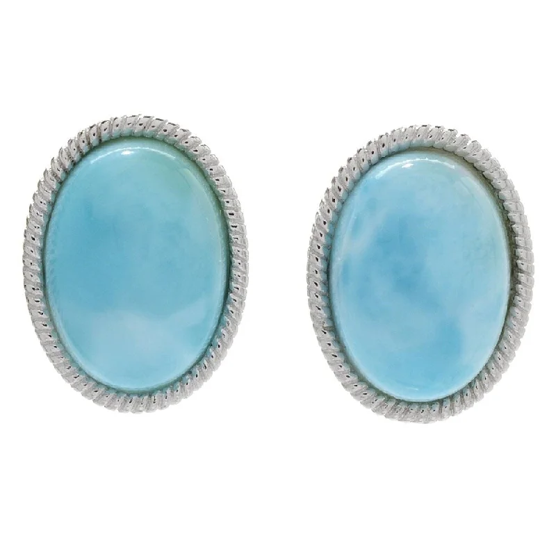 Soft fade earrings-Sterling Silver 14 x 10mm Oval Larimar Rope Halo Earrings