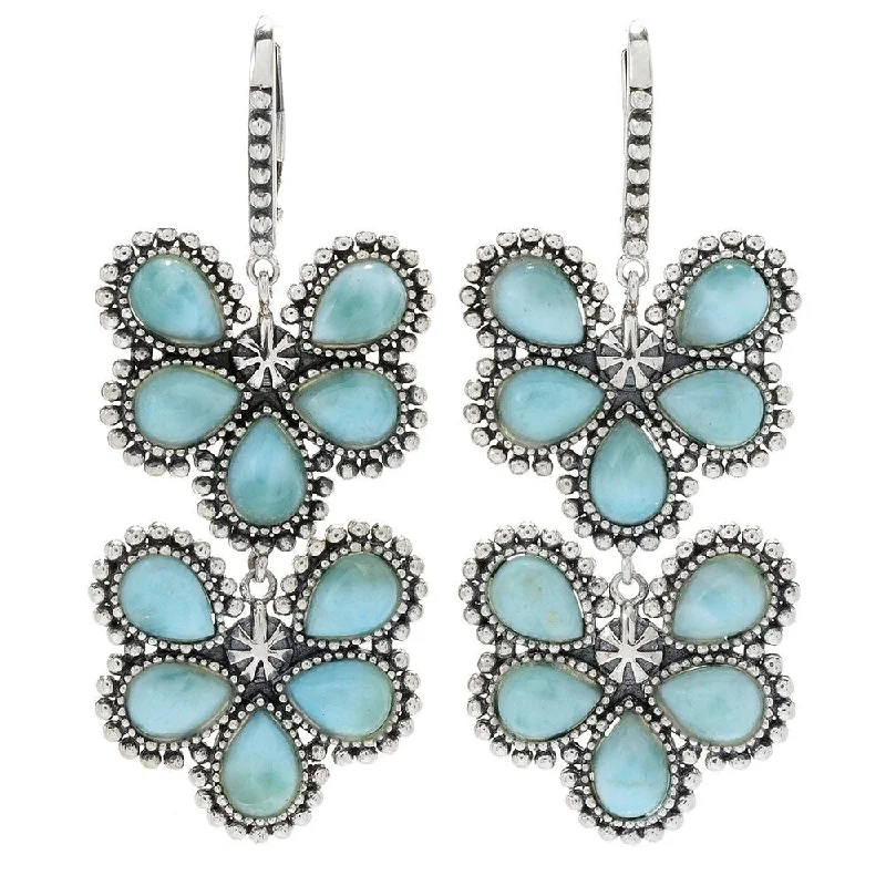 Inlaid design earrings-Sterling Silver 2.25" Larimar Drop Earrings