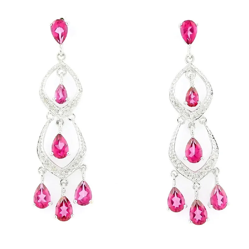 Wool weave earrings-Sterling Silver 5.12ctw Pink Topaz & Diamond Chandelier Earring 1.87'L