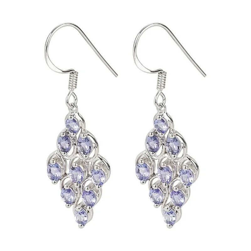 Recessed groove earrings-Sterling Silver 925 Tanzanite Drop & Dangle Earrings