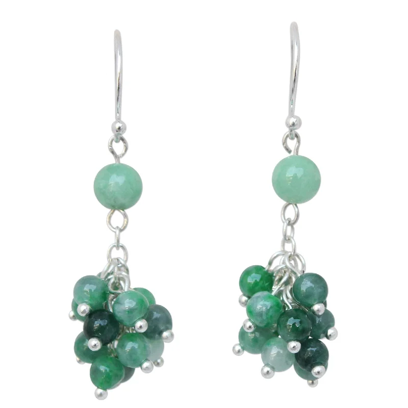 Cotton strip earrings-Sterling Silver Abundance Jade Earrings