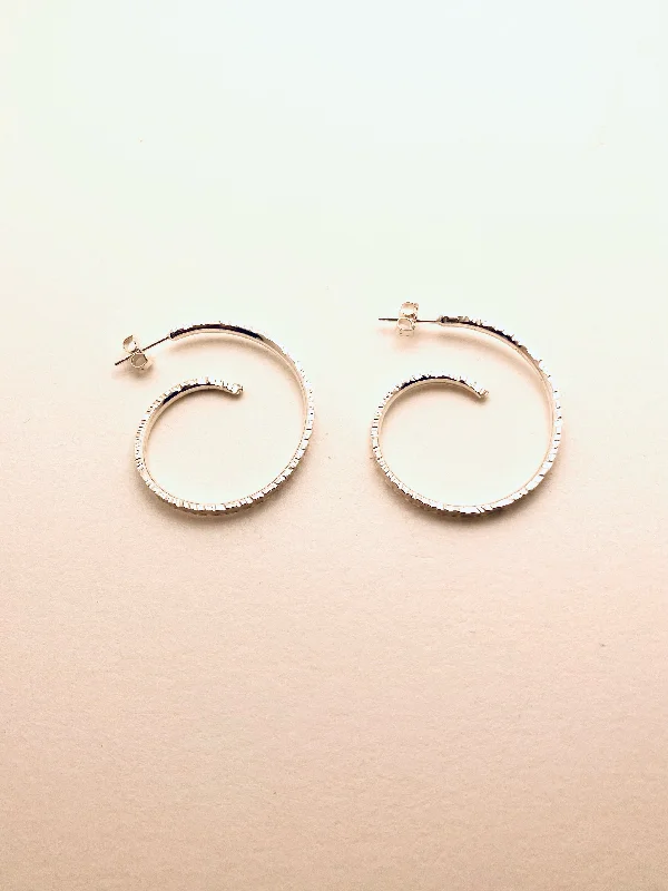 Clustered stone earrings-Sterling Silver Hammered Edge Hoops