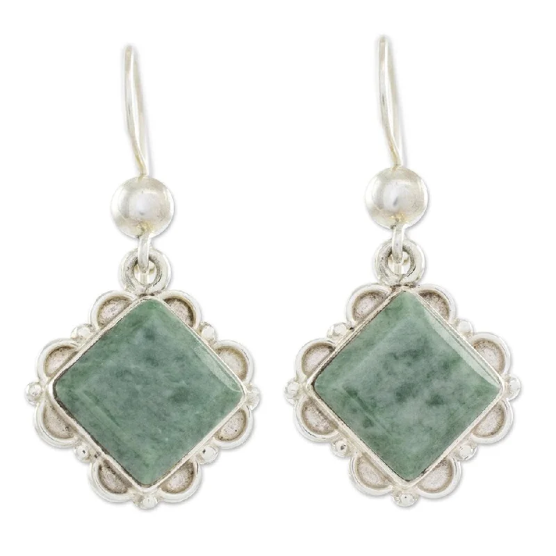 Spire gem earrings-Sterling Silver Light Green Floral Diamond Jade Earrings - 1.5L*0.8W