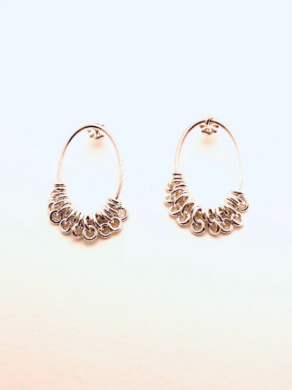 Classic mine earrings-Sterling Silver Medium Oval Ringlet Studs