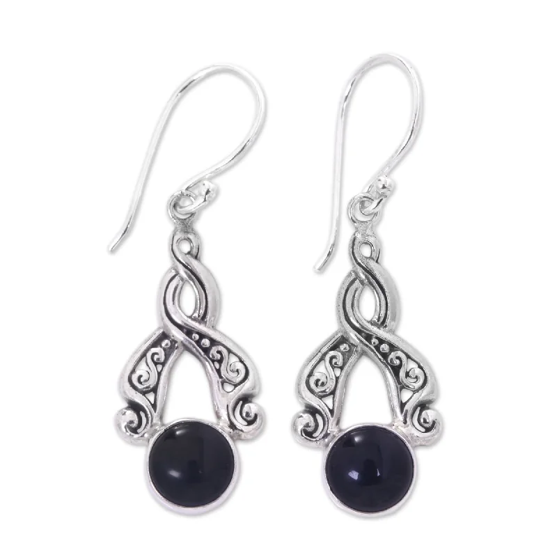 Pinnacle stud earrings-Sterling Silver 'Midnight Embrace' Onyx Earrings - Silver Black