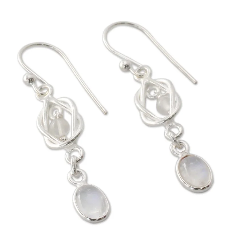 Sienna agate earrings-Sterling Silver 'Moonlight Knot' Rainbow Moonstone Earrings - 1.7*0.3