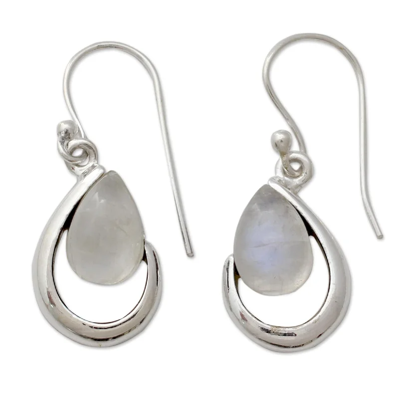 Pitted finish earrings-Sterling Silver 'Sublime Symmetry' Rainbow Moonstone Earrings