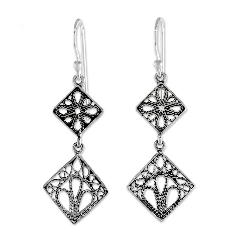 Quartz point earrings-Sterling Silver 'Wind in the Trees' Filigree Earrings