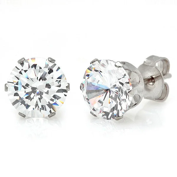 Sweeping rim earrings-Steeltime Unisex Stainless Steel CZ Studs