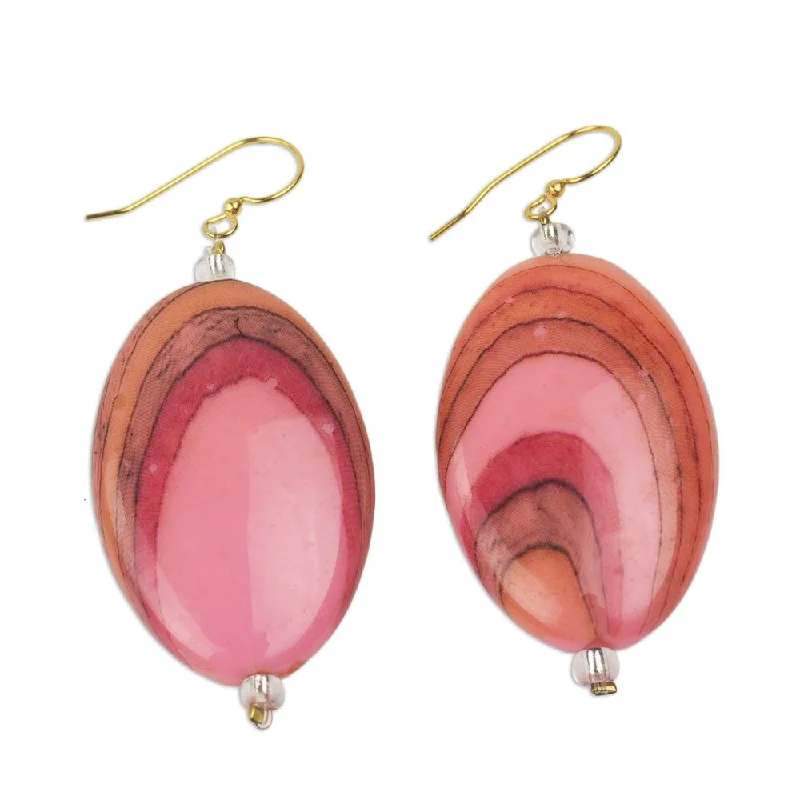 Coral seed earrings-Upcycled Plastic 'Rustic Love in Pink' Earrings - 2.8L*1W