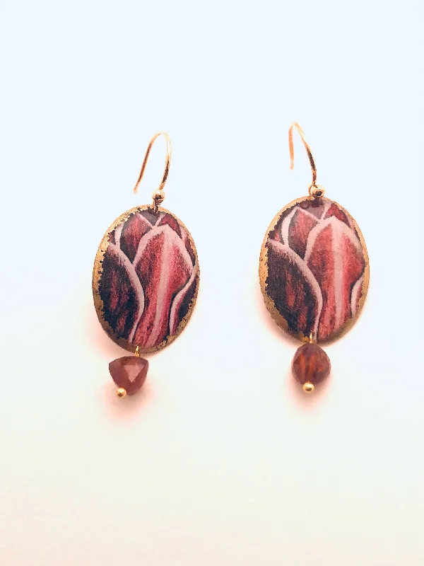 Smooth cut earrings-Victoria Dangle, Sweerts Florilegium, Bronze, Garnet