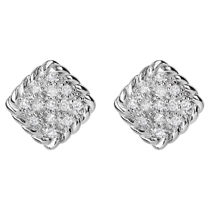 Quartz point earrings-Viducci 10k White Gold Genuine 1/4ct Diamond Cluster Stud Earrings Rope Gold Trim