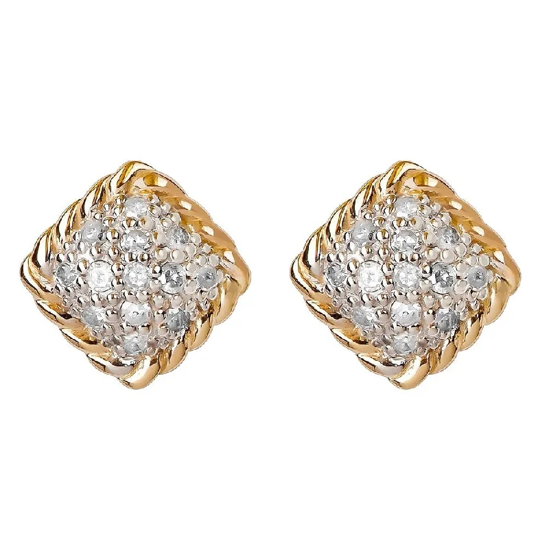 Bamboo wrap earrings-Viducci 10k Yellow Gold Genuine 1/4ct Diamond Cluster Stud Earrings Rope Gold Trim