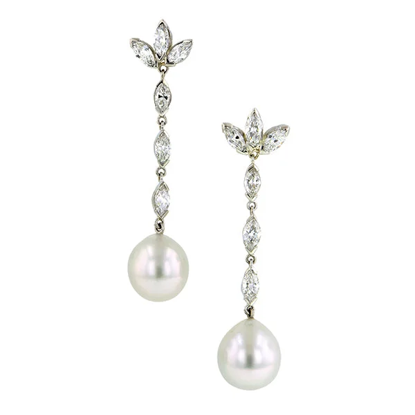 Pinned design earrings-Vintage Diamond & Pearl Drop Earrings