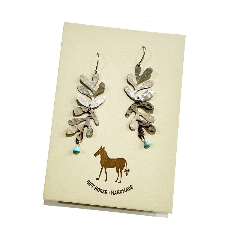 Anemone reef earrings-White Gold Leaf Earrings with Turquoise