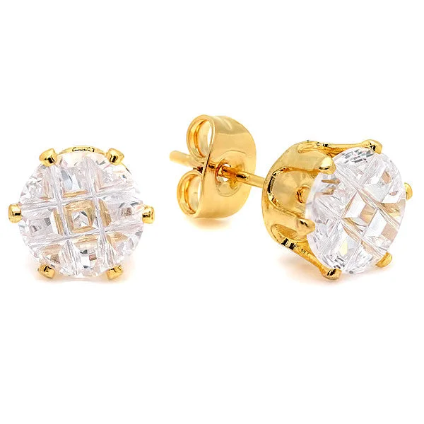 Mixed grain earrings-Women's Stud Earrings in 18 CT Gold Plated w/Simulated Diamonds