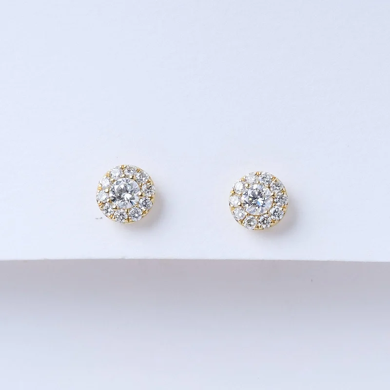 Ebony black earrings-Yellow Gold Diamond Halo Stud Earrings